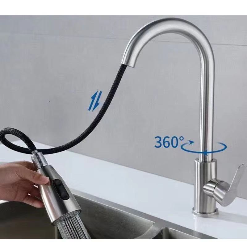 Kitchen Faucet Single Hole Pull Out Spout Kitchen Sink Mixer Tap Stream Sprayer Head Chrome/Black Mixer Tap