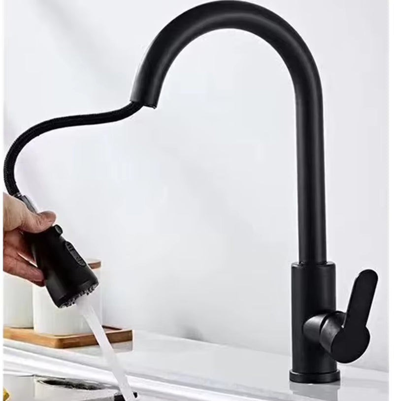 Kitchen Faucet Single Hole Pull Out Spout Kitchen Sink Mixer Tap Stream Sprayer Head Chrome/Black Mixer Tap