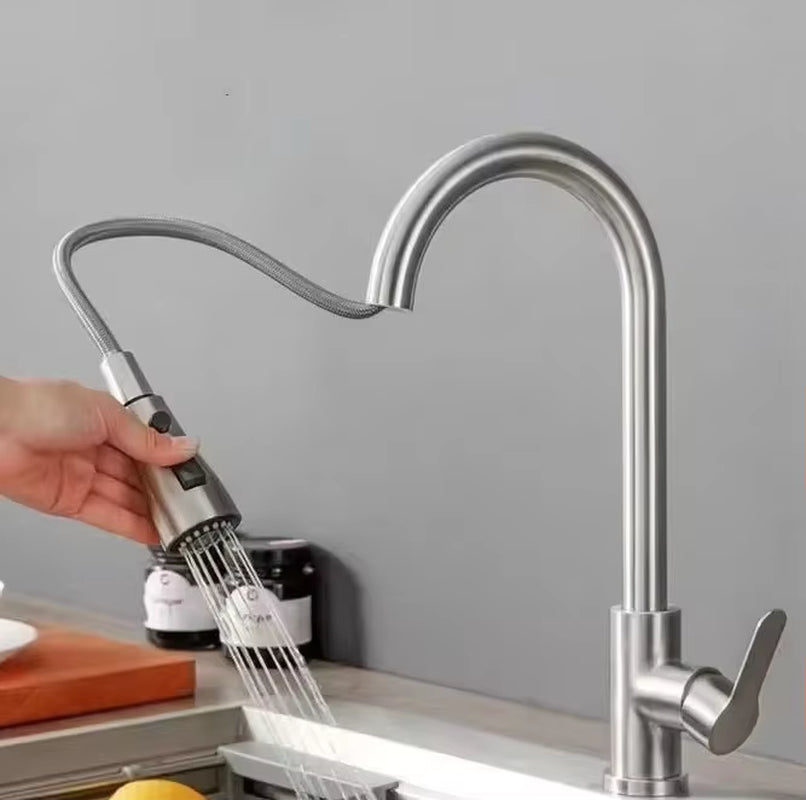 Kitchen Faucet Single Hole Pull Out Spout Kitchen Sink Mixer Tap Stream Sprayer Head Chrome/Black Mixer Tap