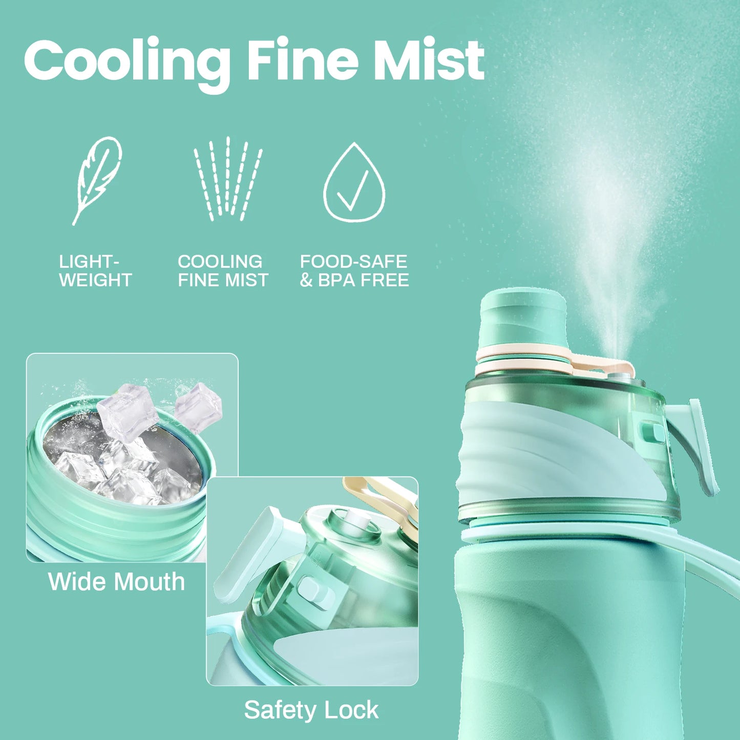 Fjbottle 750Ml Stainless Steel Spray Water Bottle Portable Leakproof Spray Water Cup Durable BPA Free